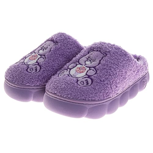 Josmo Care Bear Slippers for Women - Share Bear Slipper Sandal House Shoes - NonSlip Comfy Plush Soft Fluffy Warm - Purple (size 5-6 Adults)