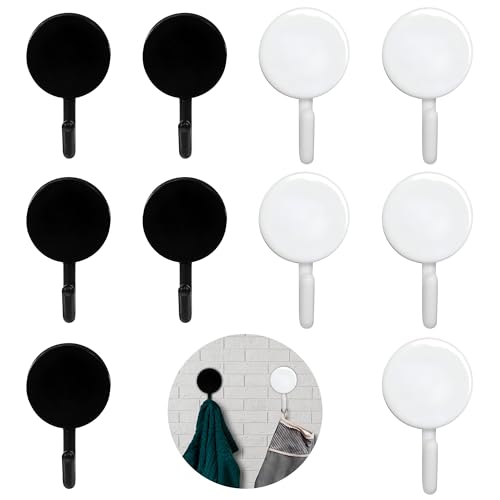 LuciHena® 10 Ganchos Adhesivos Blanco y Negro | Ganchos Para Pared Sin Taladrar | Baño - Cocina | Colgador Trapos Cocina y Utensilios | Colgador Toalla Baño | Colgadores Adhesivos Resistentes
