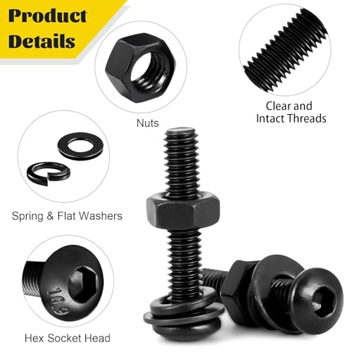 Image of 1080PCS M3 Screws Assortment Kit, M3x6 /8 /10 /12 /16 /20 /25 /30 mm Hex Button Head Screw, Nuts & Washers Assorted Set - 10.9 Alloy Steel Black Zinc Plated Bolts for 3D Printer, DIY