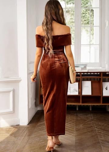 Off The Shoulder Vintage Velvet Bodycon Midi Dress for Women Wrap Slit Elegant Cocktail Party Evening Pencil Dress3