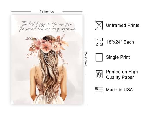 Image of Poster Master The Best Thing In Life Are Free Poster - Fashion Print - Trendy Art - Flower Art - Gift for Women & Fashionista - Funny Glamour Decor for Bedroom or Girl's Room, 18x24 Unframed Wall Art