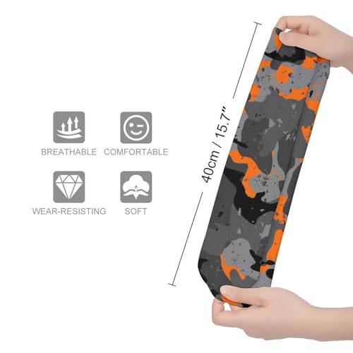 Unisex Novelty Socks,Orange And Gray Camouflage Pattern Fashion Casual Calf Socks Breathable Athletic Sports Socks2