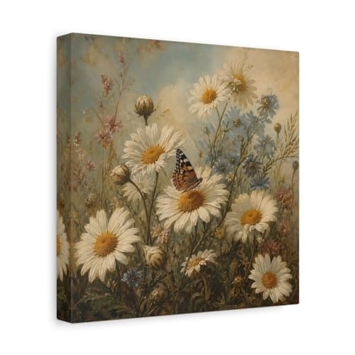 Toile nature marguerites et papillon pour un salon lumineux et zen