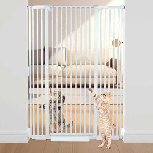 59" Extra Tall Cat Gate, 30"- 45" Width Pressure Mounted Pet Gate Indoor with 3.9" and 7.8" Extension Kits, Cat Gate for Doorways No Drilling Cat Doors for Indoor Stairs Hallway Kitchen