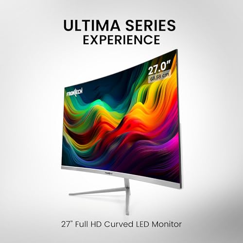 Image of FRONTECH Ultima Series 27 Inch Curved LED Monitor, Refresh Rate 120Hz, 3500R Curve, Full HD 1080p, Built in Speaker, Bezel Less Design, HDMI & VGA Ports (MON-0085, White)
