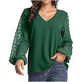 Trendy Lace Stitching Tops for Women Lantern Sleeve Casual Loose Waffle Knit/Chiffon Solid Pullover...