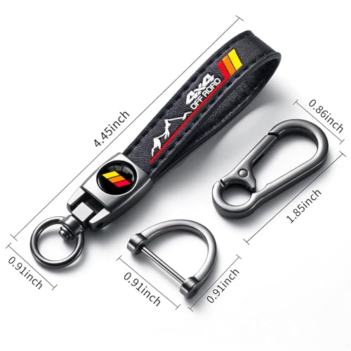 Image of Black Car Keychain, Premium Metal Key Ring & Black Leather, Anti-Scratch Anti-Drop Compatible with Toyota Tacoma 4Runner Tundra TRD Camry Rav4, with Tri-Color Stripe Emblem