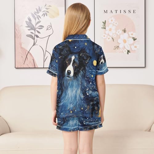ALAZA Van Gogh Starry Night Dog Satin Pajamas Set Short Sleeve Button Down Sleepwear Summer Pjs 2 Piece4