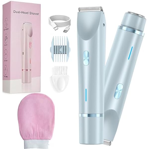 Beauty Bloom Golarka Beauty Bloom V2, golarka 2 w 1, damska golarka do ciała, pod pachami, obszar łonowy, mokra i sucha, ładowana przez USB, wodoodporność IPX7 i łatwe czyszczenie, niebieska