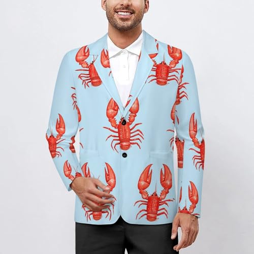 Red Cute Lobster Men's Slim Suit Long-Sleeve Prom Tuxedo Classic Two Button Business Jacket2