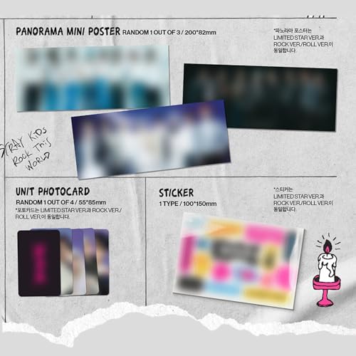 Stray Kids - -Rock-STAR (Strandard - Random Ver.) Photobook + CD-R + Photocard + Panorama Mini Poster + Unit Photocard + Sticker + 2 Pin Badges + 5 Extra Photocards