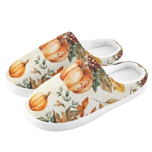 JUNZAN Autumn Pumpkins Nuts Leaves Womens Cotton Slippers Comfy Memory Foam Ladies Slippers for Hospital Birthday Presents 6-74