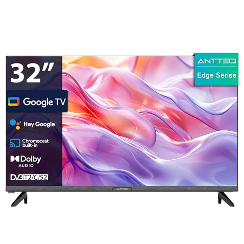 Antteq G32 Smart TV 32 Zoll (Fernseher 80 cm) Bluetooth, Google TV mit WLAN, Google Assistant, Chromecast, Triple Tuner DVB-C/S/S2/T/T2, Dolby Audio, Prime Video, Netflix, YouTube, DAZN, Disney+