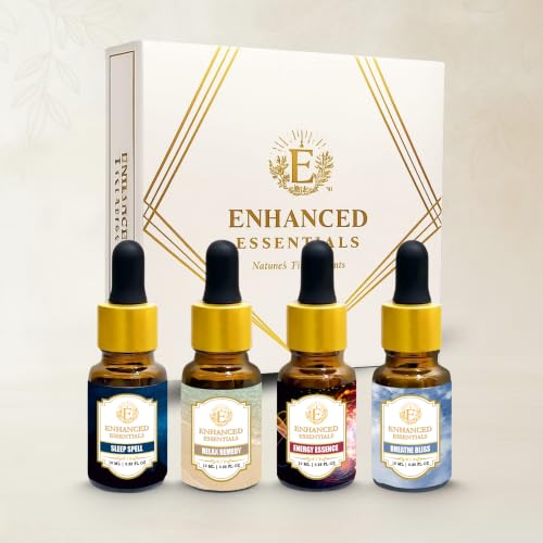 Image of Blend Box | 4 x 10 ml Pure Essential Oil Blend Gift Set | Breathe Bliss, Energy Essence, Relax Remedy & Sleep Spell | For Diffusers, Skincare, Massage, Candles & Soap Making