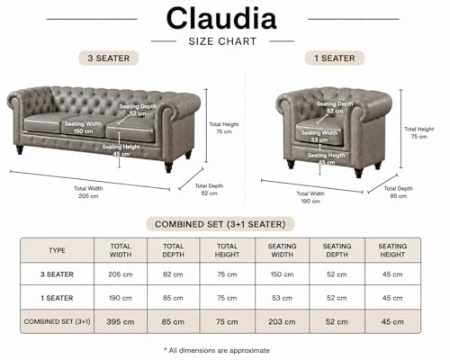 Image of Modern Classic Design Leatherette Luxury Chester Sofa Set with Button Tufted, Sofa for Living Room Home, Office and Lobby (Grey, 3+1=4 Seater Sofa)