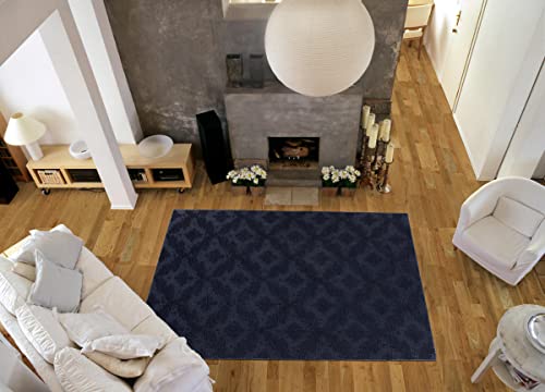 Tapete Garland Rug Charleston Damask 6'x9' Azul Marino miniatura 2