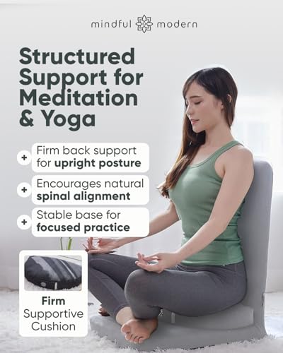 Image of Mindful Modern Folding Pro Meditation Chair - Adjustable Meditation Seat with Back Support and Half Moon Buckwheat Meditation Cushion - Comfortable Mindfulness Living Room Floor Chair
