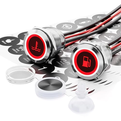 Image of 2PCS 19mm LED Latching Push Button Switch 12V 24V IP67 Red | Stainless Steel 20A with 185 Replaceable Symbols Marine Boat, Car Audio, Light, Power Control