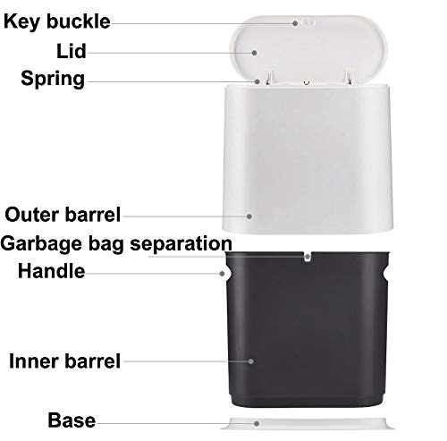 Sooyee 10 Liter Rectangular Plastic Trash Can Wastebasket With Press Type Lid,2.4 Gallon Garbage Container Bin For Bathroom,Powder Room,Bedroom,Kitchen,Craft Room,Office (Black) #TOP6