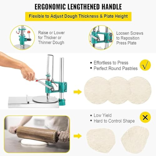 Manuelle Pizzateigpresse Maschine - Edelstahl Teigroller & Blecher mit einstellbarer Dicke für Pizzakruste, Kuchen, Tortillas, Chapati, Gebäck