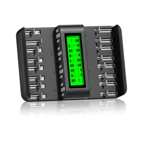 CITYORK 16 Bay Rechargeable Battery Charger Smart LCD Display for 1.2V AA AAA C D Ni-MH Ni-CD Rechargeable Batteries, AA AAA Battery Charger with AC Wall Adapter