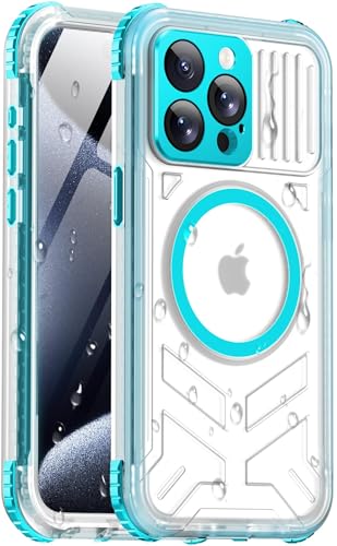 Haireca for iPhone 15 Pro Max Waterproof Case with Magsafe Built-in [Camera & Screen Protector] [Lanyard] IP68 Water Proof Full Body Dustproof Heavy Duty Frosted Protective Phone Cover 6.7 Teal