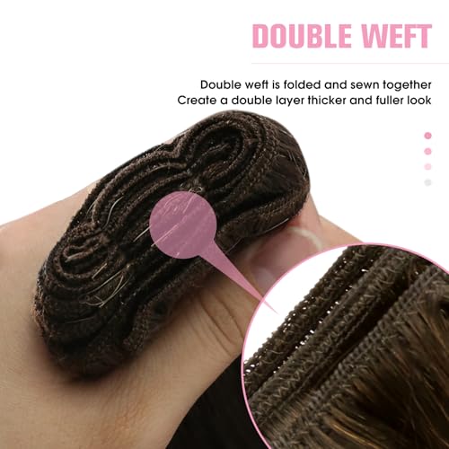 Image of YoungSee Sew in Hair Extensions Ombre Weft Hair Extensions Human Hair, Balayage Dark Brown Ombre Golden Blonde Mix Platinum Blonde, 20 Inch Human Hair Extensions Sew in One Bundle Remy Hair 100G