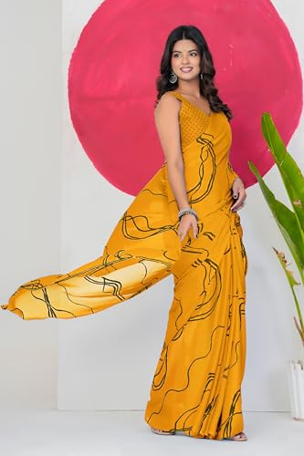 Image of MIRCHI FASHION Saree for Woman Chiffon Georgette Geometric Printed | Lightweight Farewell and Women's Office Sari with Blouse Piece