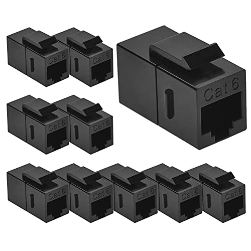 Beszin Cat.6 RJ45 Inline Coupler with Keystone Latch, Female-Female [50-Micron Gold Plated] (10-Pack, Black)
