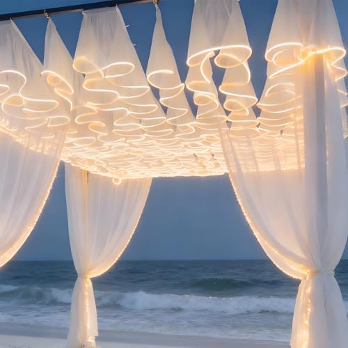 BANGBANGJI Lighting Wedding Drapes, Ceiling Drapes with Lights for Wedding, Easy to Install, Universal for All Seasons, for Party Ceremony Stage Swag 100mx0.5m-WhiteVeil+WarmLight