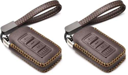 Image of Vitodeco Genuine Leather Smart Key Fob Case Cover Protector Compatible for Lexus UX, NX, RX, GX, LX, is, ES, GS, LS (2014-2021) - 4-Button, Brown (Pack of 2)