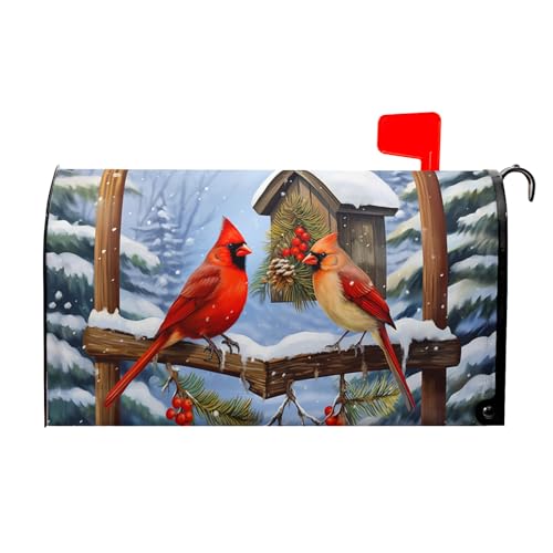 Image of Winter Mailbox Covers Magnetic Red Cardinal Birds Winter Mailbox Wraps Standard Size 18x21in Holiday Garden Post Box Cover Decor for Home Garden Outdoor Yard