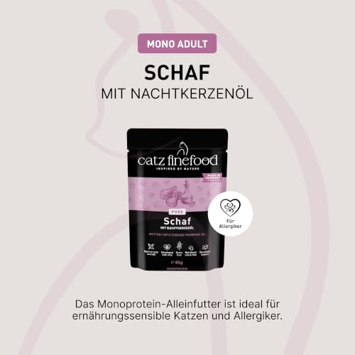 catz finefood Purrrr Schaf Monoprotein Katzenfutter nass N° 113, für ernährungssensible Katzen, 70% Fleischanteil, 16 x 85 g Beutel – Ansicht 5