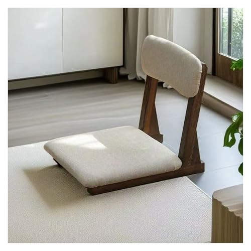 Genérico Silla sin Patas con Respaldo de Madera, Silla de meditación Estilo Tatami, Silla sin Patas, diseño de Curva de Cintura y Espalda, for Ventana salediza, salón de té, Juegos(Brown Cloth)