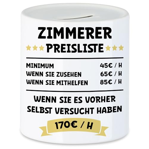 Hey!Print Zimmerer Preisliste Spardose Fenster Türen Treppen Dachstühle Holzhäuser Sage Hammer Arbeit Beruf Job