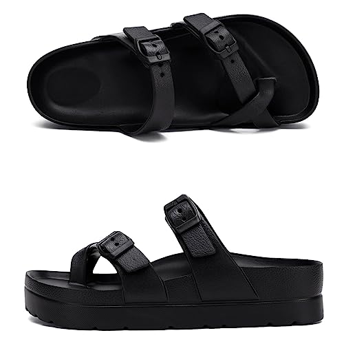 Womens Arch Support Platform Sandals Comfort Slides Thick Soles Flat Sandals With Adjustable Buckle & Ultra Cushion3