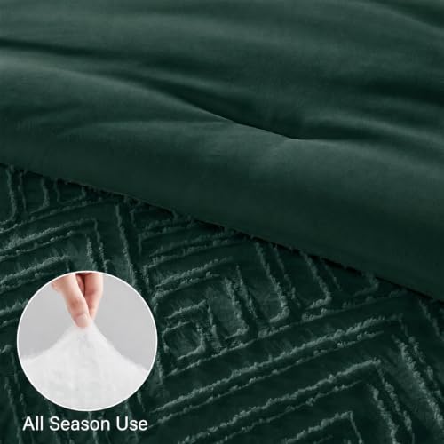 Image of Zzlpp Full Comforter Set 7 Pieces, Dark Green Tufted Bed in a Bag with Comforter and Sheets, All Season Boho Bedding Sets with Comforter, 2 Pillow Shams, 2 Pillowcases, 1 Flat Sheet, 1 Fitted Sheet