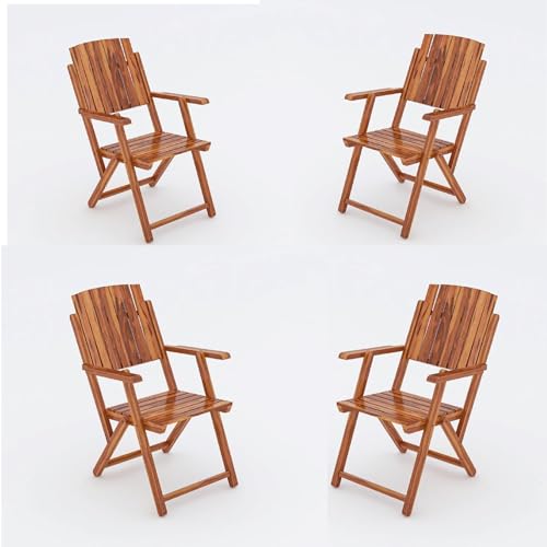 Image of Solid Sheesham Teak Wood Wooden Folding Chair for Balcony-Living Room-Study-Studying-Outdoor Furniture-Camping Chair-Patio Chair Furniture(Natural Finish) (Set of 4, Standard)