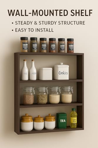 Image of Wall-Mounted Wooden Kitchen Storage Cabinet | Kitchen Wall Shelf Rack for Spice & Utensil Organizer