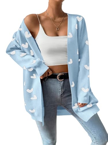 Image of Womens Cute Heart Cardigans Oversized Long Sleeve Open Front Knit Sweaters