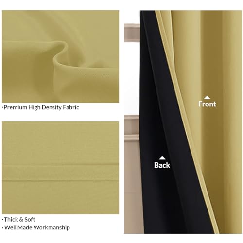 Image of HOMEMONDE Window Curtains 6 Feet Set of 2 - Thermal Insulation, Room Privacy Blackout Curtain with Black Backing, Rod Pocket & Fade Resistant Drapes - (72 Inch, Golden)