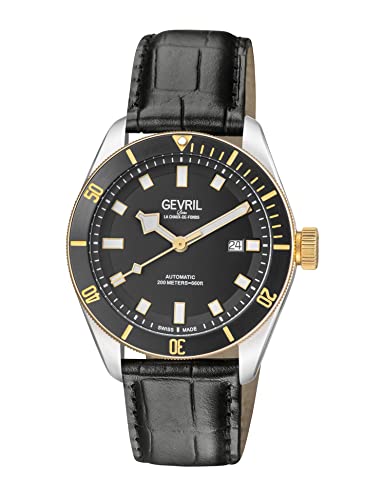Gevril 48608-3 Men's Yorkville Swiss Automatic Watch, Genuine Leather Italian Black Strap with Tang Buckle