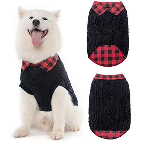Warm Dog Sweater Winter Clothes - Plaid Patchwork Pet Doggy Knitted Sweaters Comfortable Coats for Cold Weather, Fit for Small Medium Large Dogs Cover