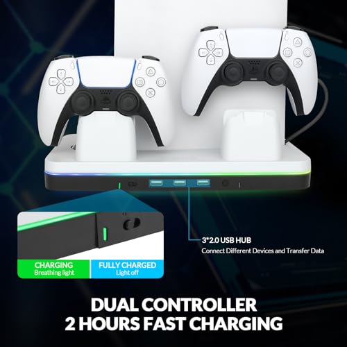 reiie PS5 Cooling Station,Dual Fast Controller Charging Station,Accessories:2 Hour Fast Controller Charger,Cooling Fans,Headset Holder,RGB Light&3 USB Port for PS5 Slim by reiie - Used condition - Image 6