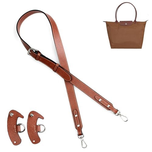 Image of jiesinlov Cowhide Bag Straps Replacement Crossbody Adjustable Shoulder Strap for Small Le Pliage (Brown Leather Silver Buckles)