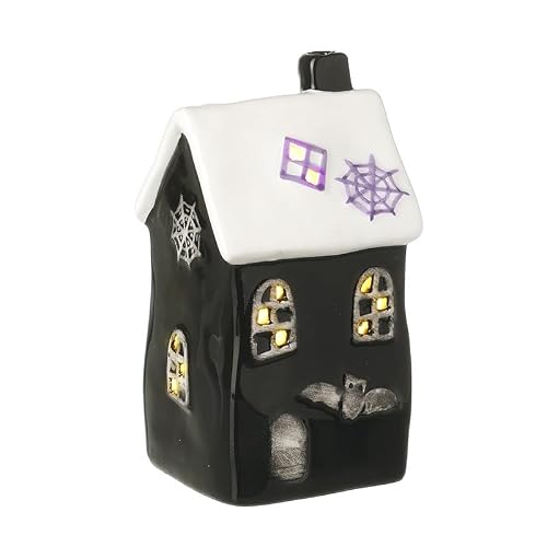 Heaven Sends Multi Coloured Halloween Decorative Light-Up House, Black And White, 12Cm, Spider Web Design