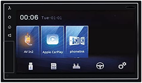 Phonocar VM011D display showing AV In2, Apple CarPlay, and Phonelink icons