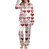 QJDFLL Weiches und stylisches Pyjama Langarmshirt mit Valentinstagsmuster bequemer Hose für gemütliche Nachtwäsche Entspannung(Weiß,XXL)