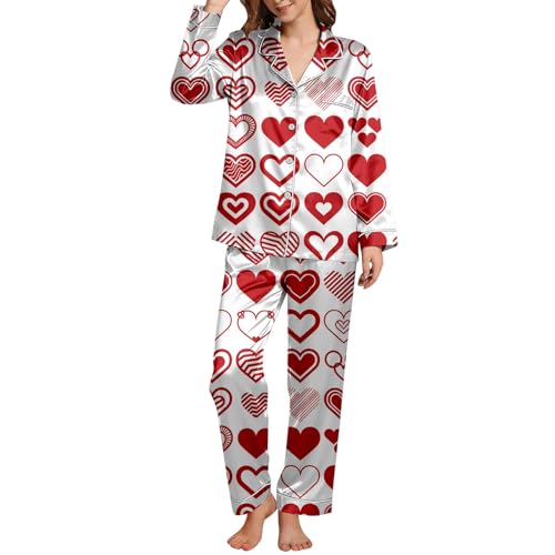Conjunto de pijama cómodo para mujer, suave y elegante, estampado de San Valentín, camiseta de manga larga con pantalones para dormir acogedora, relajación, dormir y descansar, blanco, S