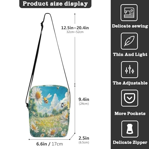 messenger bag for women mens crossbody bag small Shoulder Hand Bags Adjustable Strap for Outdoor Daily Outdoor Daily- Bee Daisy Hi Summer3